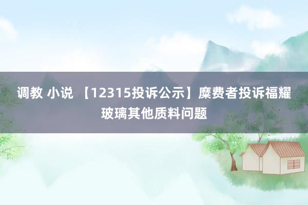 调教 小说 【12315投诉公示】糜费者投诉福耀玻璃其他质料问题