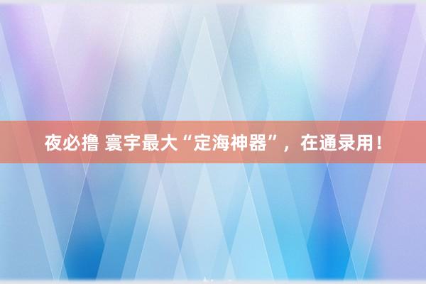 夜必撸 寰宇最大“定海神器”，在通录用！
