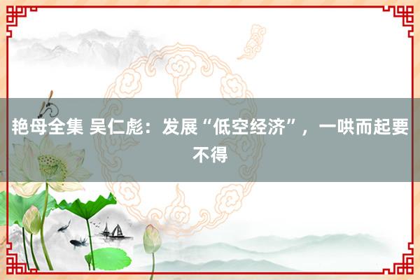 艳母全集 吴仁彪：发展“低空经济”，一哄而起要不得
