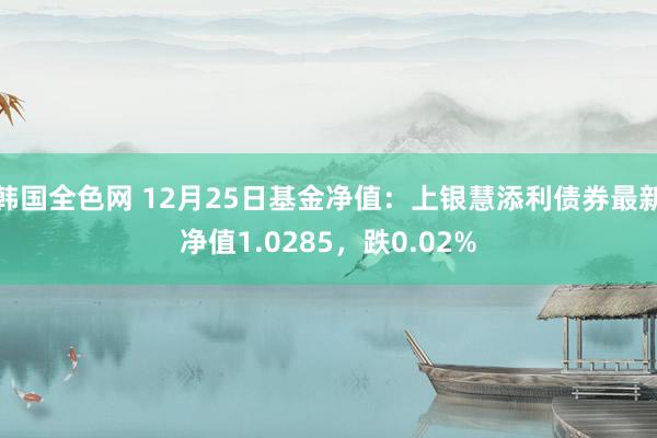 韩国全色网 12月25日基金净值：上银慧添利债券最新净值1.0285，跌0.02%