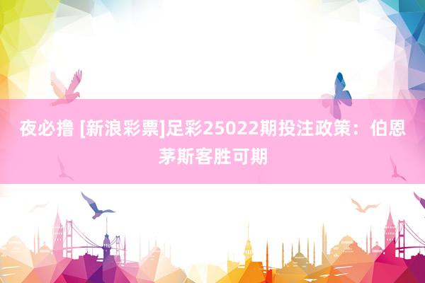 夜必撸 [新浪彩票]足彩25022期投注政策：伯恩茅斯客胜可期