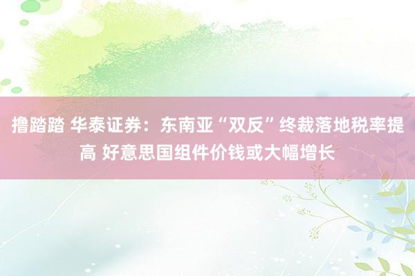 撸踏踏 华泰证券：东南亚“双反”终裁落地税率提高 好意思国组件价钱或大幅增长